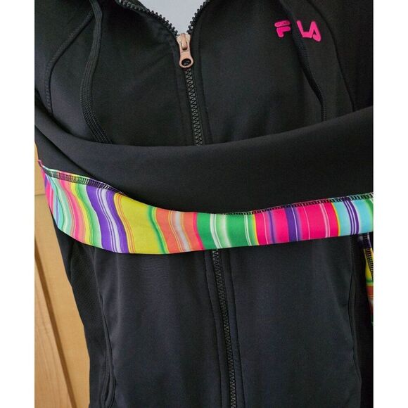 Fila Hooded Zip-Up Jacket Colorful rainbow Striped Accents workout outdoors gym - Picture 3 of 9
